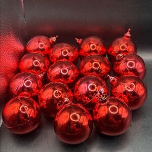 15 vintage Plastic Unbreakable Red Holiday Ornaments
